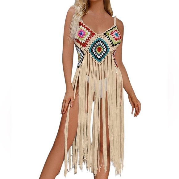 Women's Swimsuit Bohemian Tassel Crochet Cover Up - Picture 1 of 10